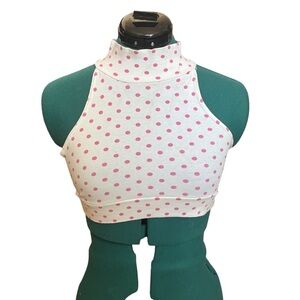YES Clothing Pink Polka Dot Turtle Neck Sleeveless Crop Top